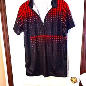 Women's Short Sleeve Polo Tee - 1/4 Zip Black With Red Polka Dots. 2XL